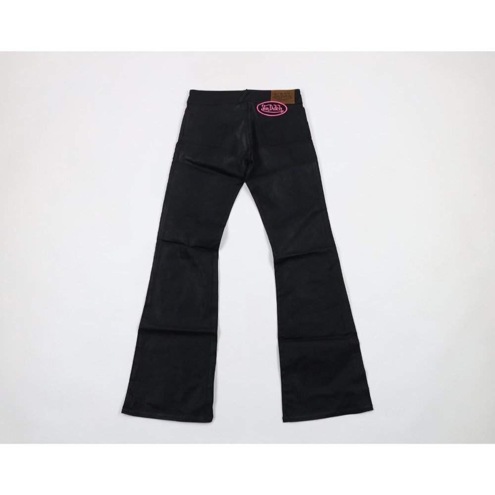 NOS Vtg Y2K Von Dutch Women 31 Spell Out Wide Leg Flared Stretch Jeans Black USA - Picture 7 of 12